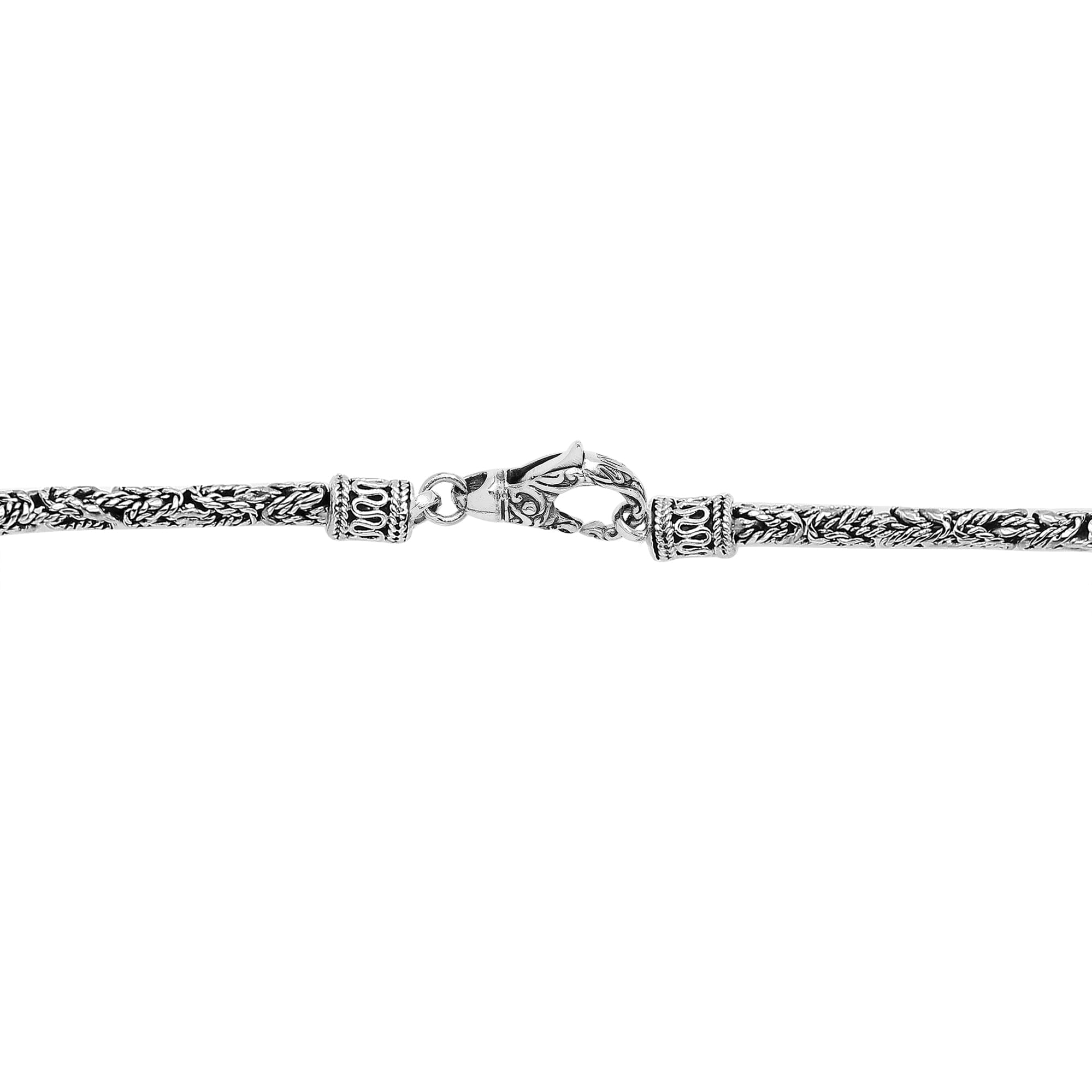 Handcrafted Bali 3MM sterling silver chain with detailed woven design and lobster clasp closure.