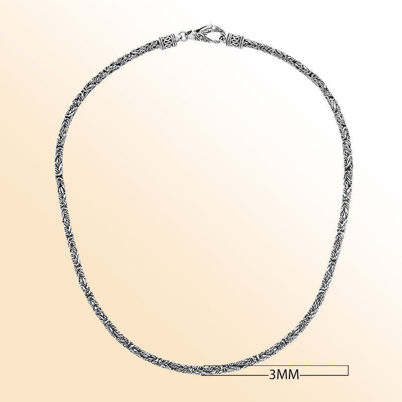 Handcrafted Bali 3MM sterling silver chain with detailed woven design and lobster clasp closure.
