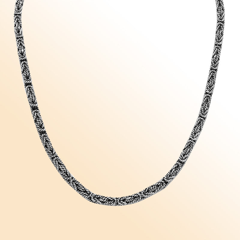 Handcrafted Bali 3MM sterling silver chain with detailed woven design and lobster clasp closure.