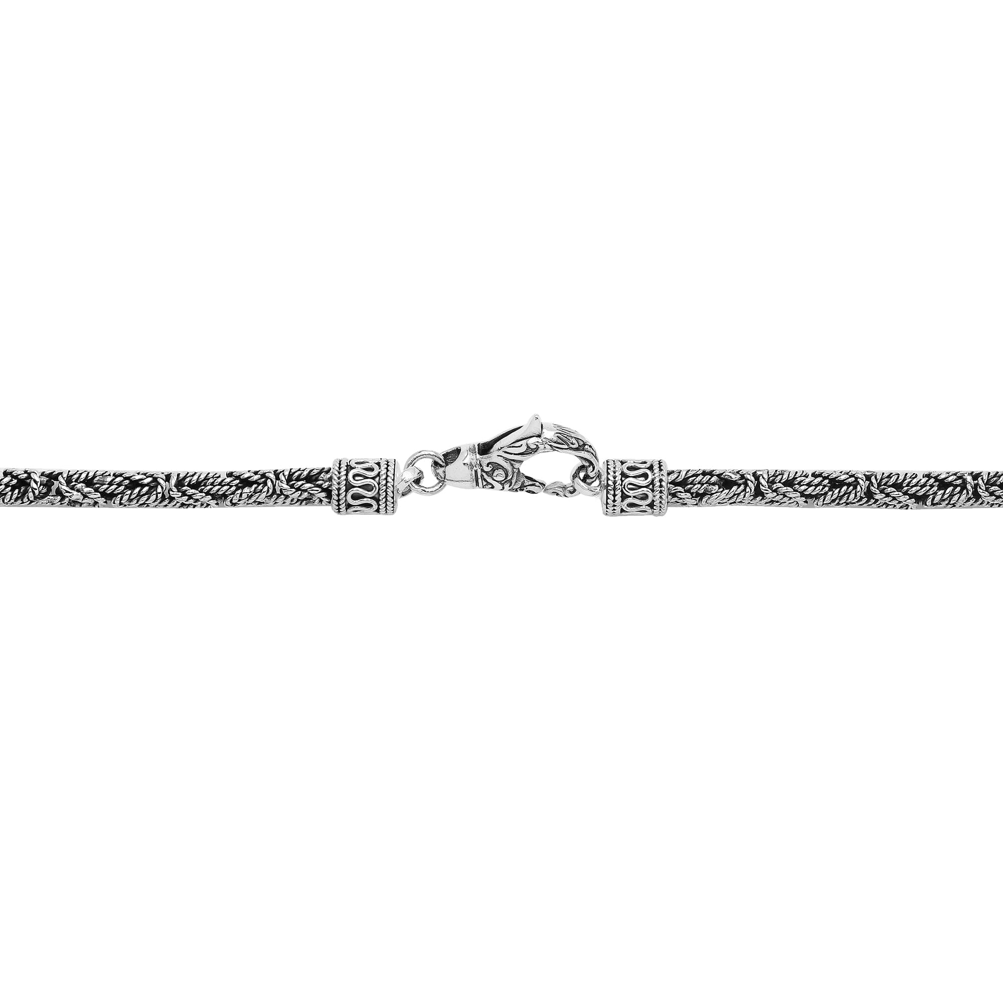 Handcrafted Bali 5MM sterling silver chain with woven design and lobster clasp closure.