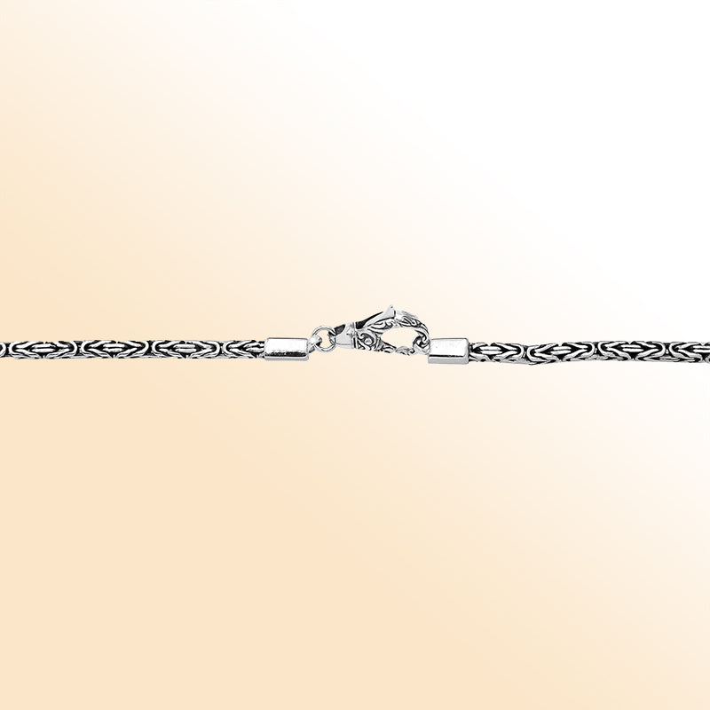 Handcrafted Bali sterling silver Byzantine square chain with lobster clasp and oxidized-polished finish.