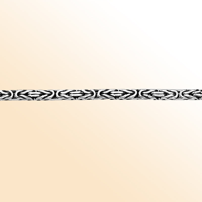 Handcrafted Bali sterling silver Byzantine square chain with lobster clasp and oxidized-polished finish.