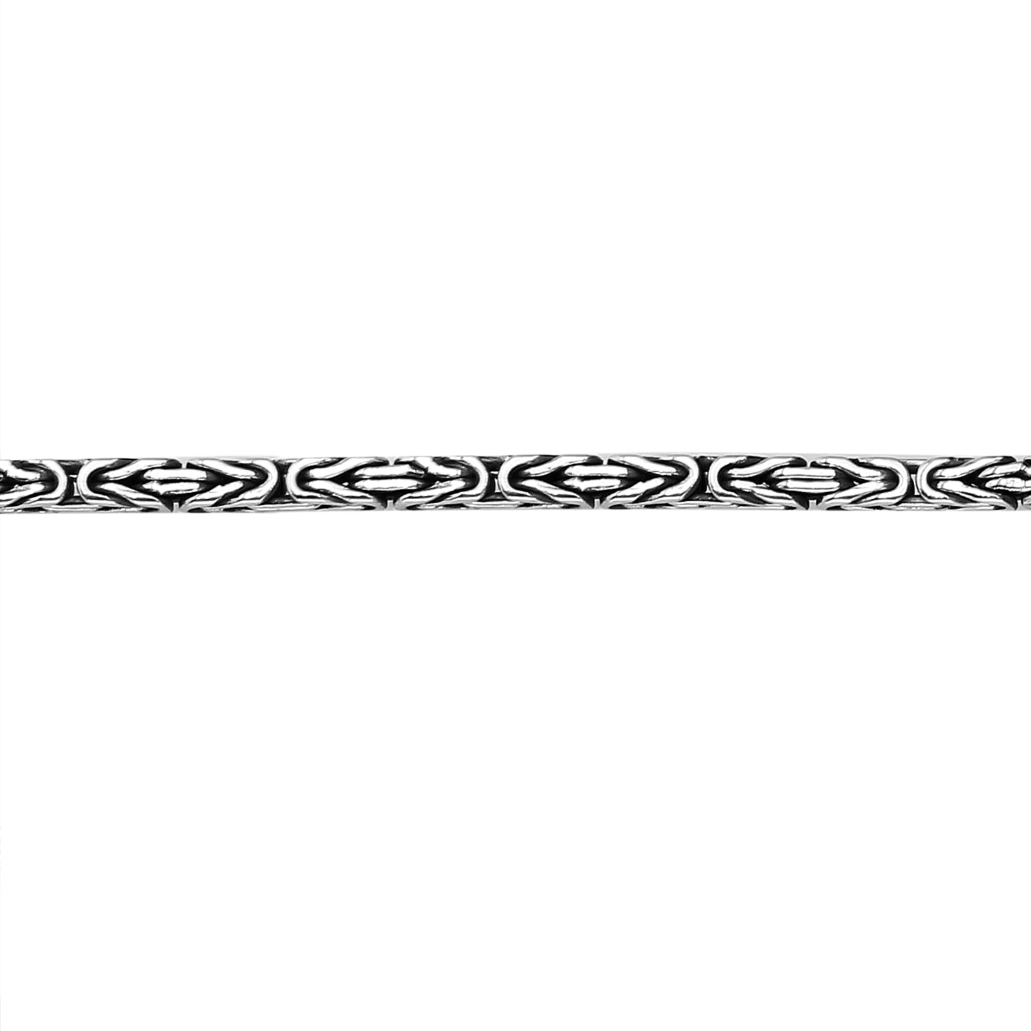 Handcrafted Bali sterling silver Byzantine square chain with lobster clasp and oxidized-polished finish.