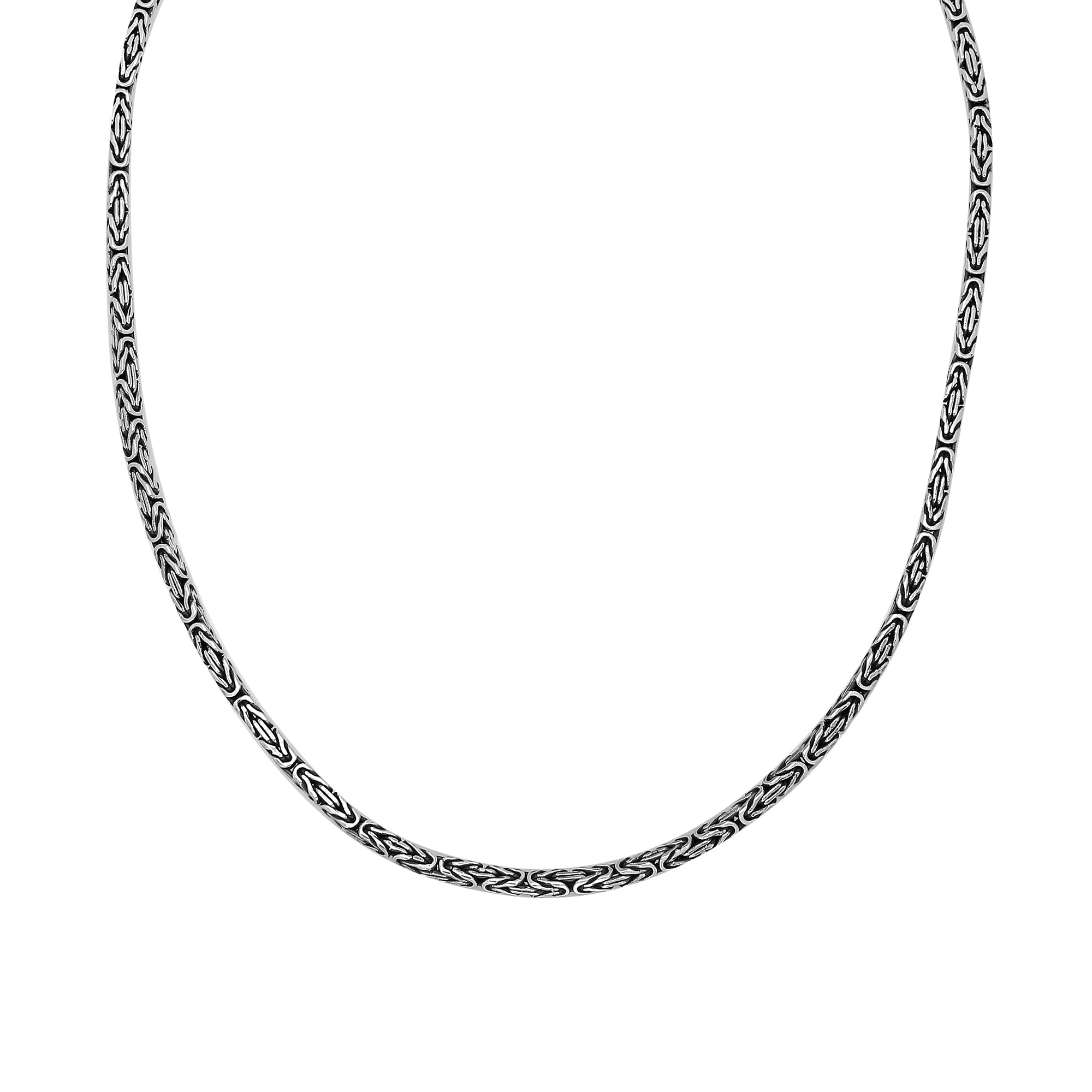 Handcrafted Bali sterling silver Byzantine square chain with lobster clasp and oxidized-polished finish.