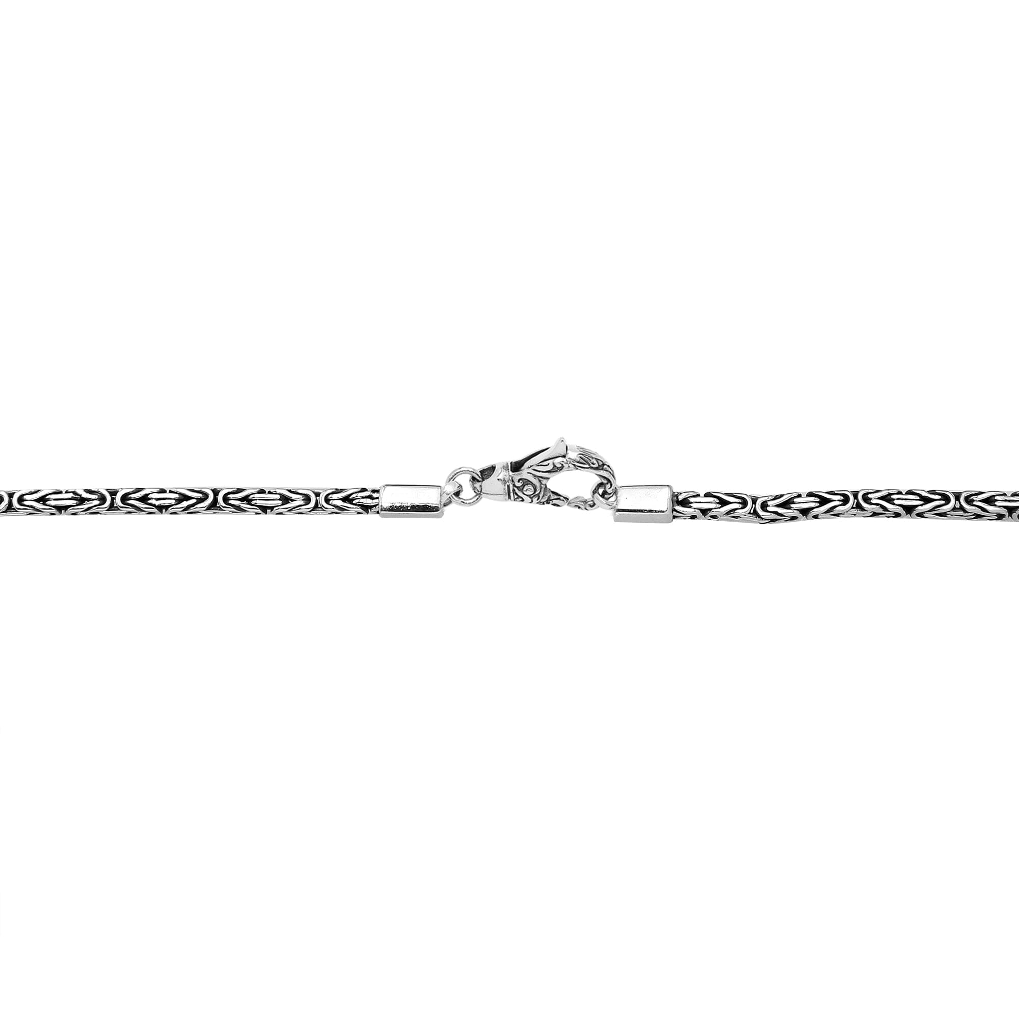 Handcrafted Bali sterling silver Byzantine square chain with lobster clasp and oxidized-polished finish.