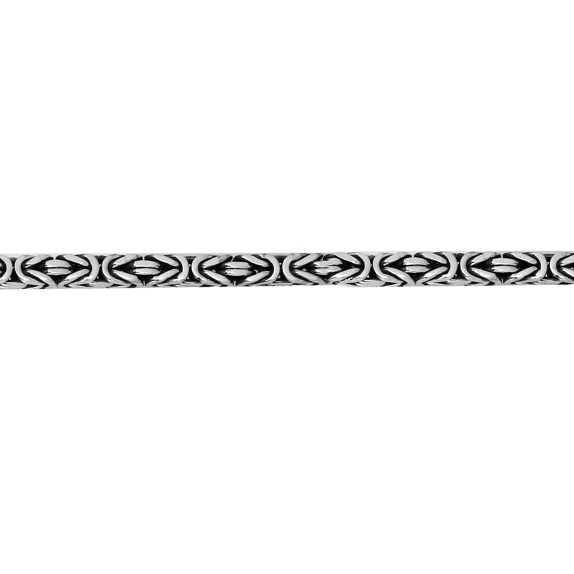 Handcrafted Bali 4MM sterling silver Byzantine square chain with oxidized-polished finish and lobster clasp.