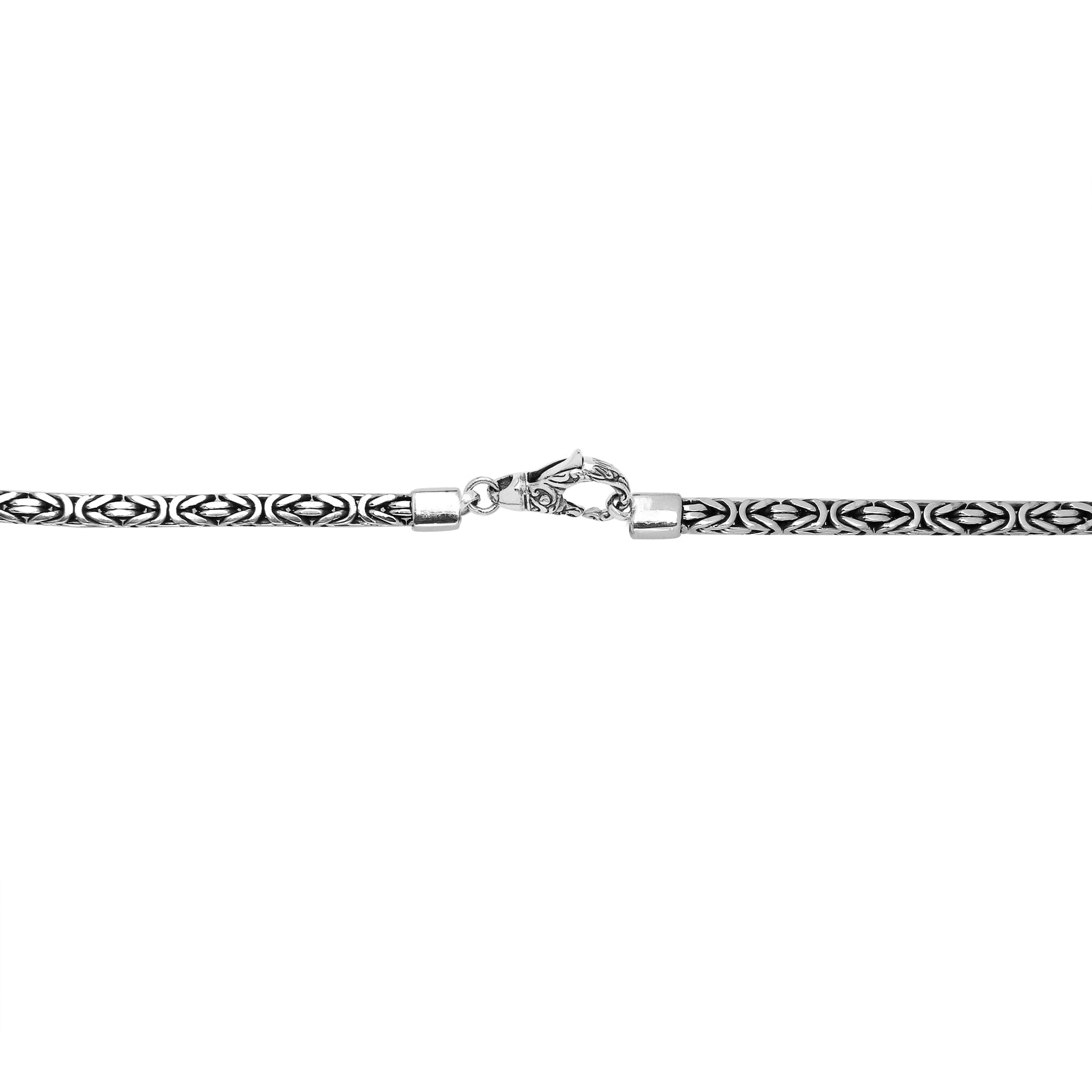 Handcrafted Bali 4MM sterling silver Byzantine square chain with oxidized-polished finish and lobster clasp.