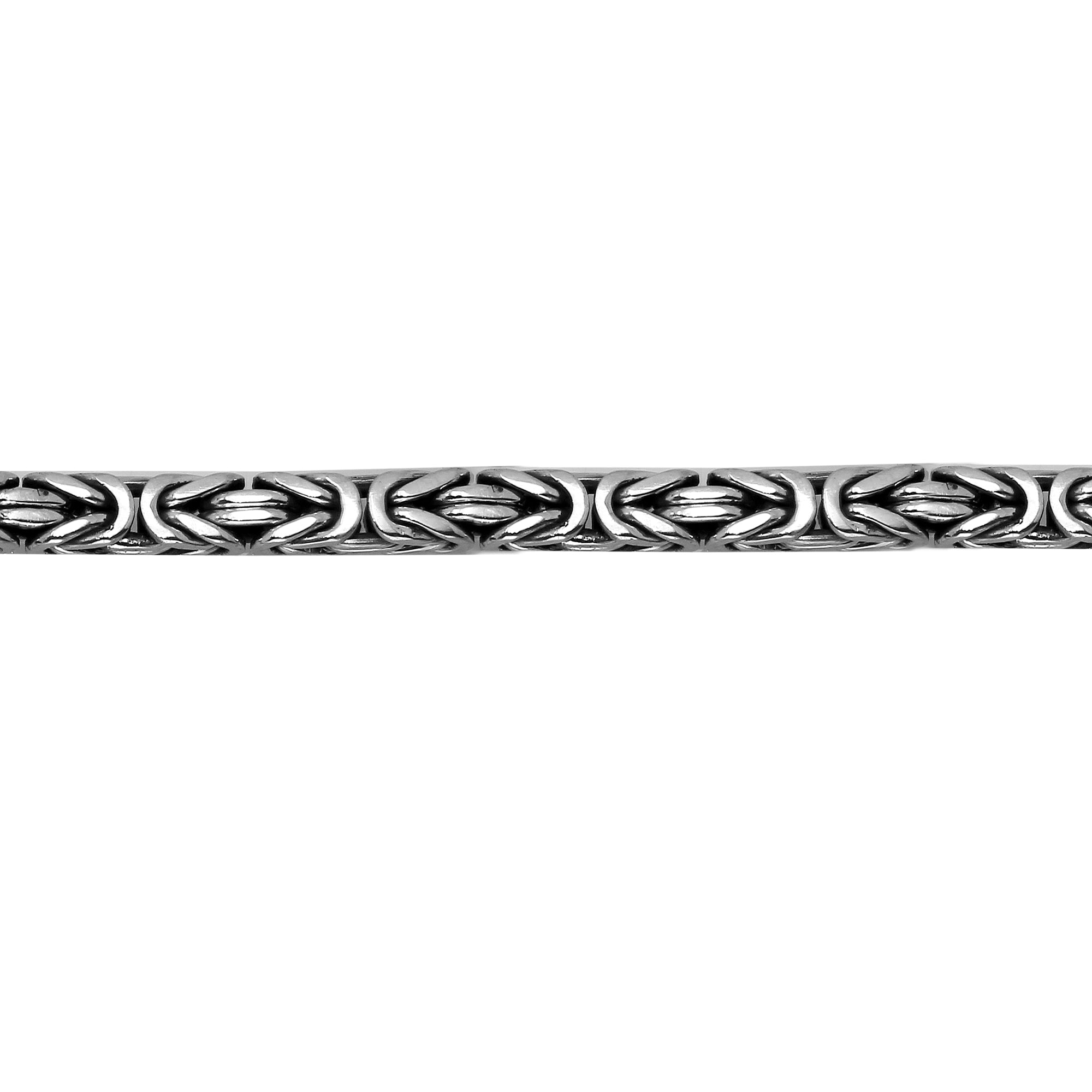 Handcrafted Bali 6MM sterling silver Byzantine square chain with oxidized-polished finish and lobster clasp.