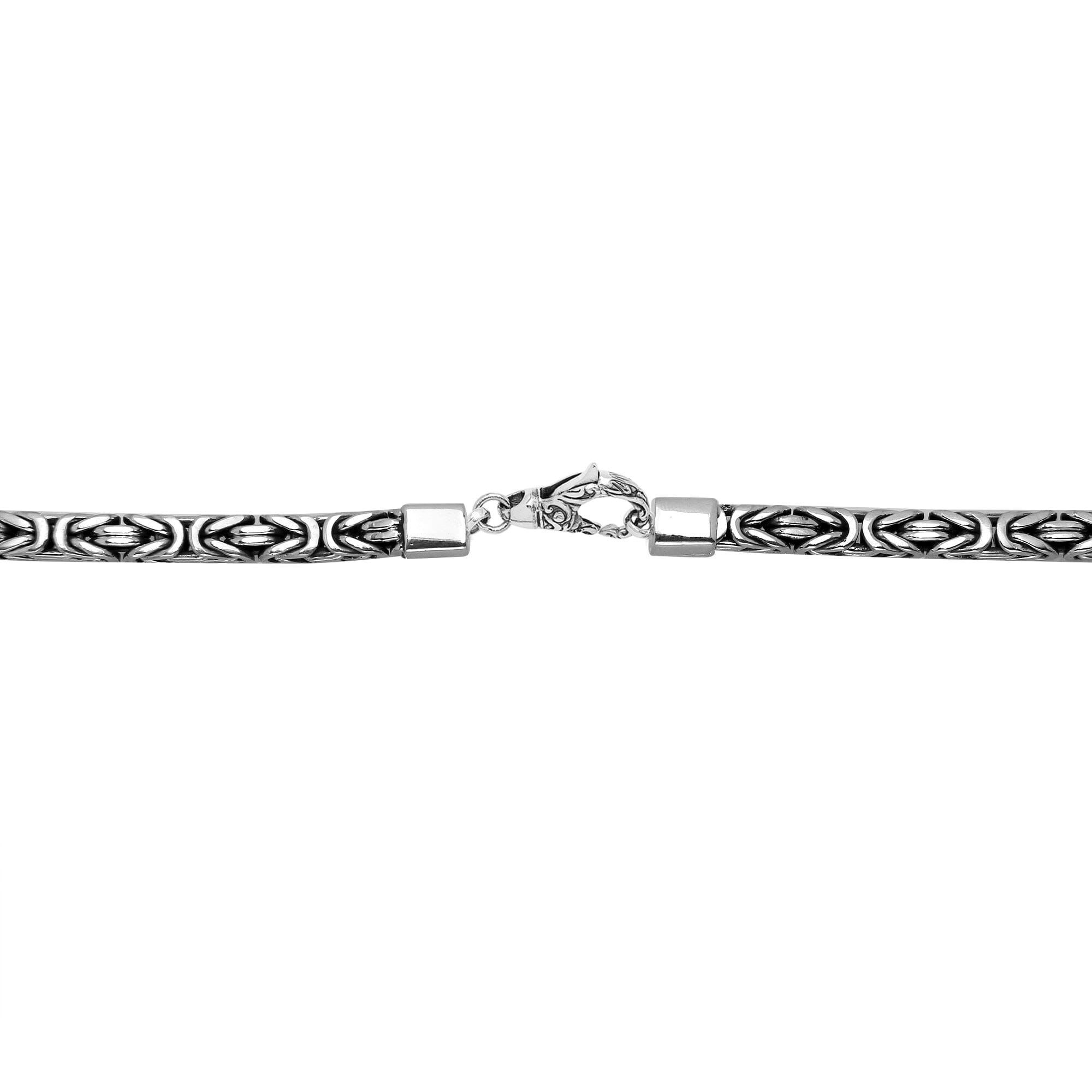 Handcrafted Bali 6MM sterling silver Byzantine square chain with oxidized-polished finish and lobster clasp.