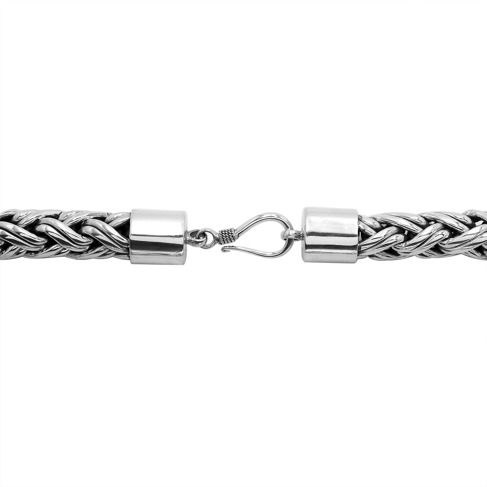 Handcrafted Bali 15MM sterling silver woven chain necklace with oxidized-polished finish and hook clasp.