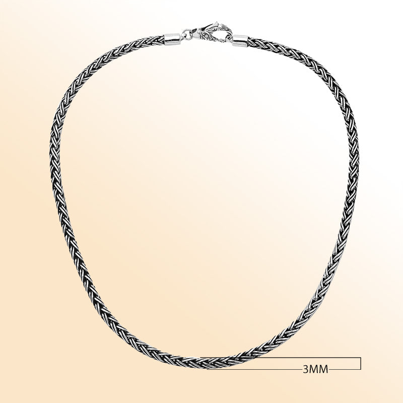 Handcrafted Bali 3MM sterling silver woven chain necklace with oxidized-polished finish and lobster clasp.