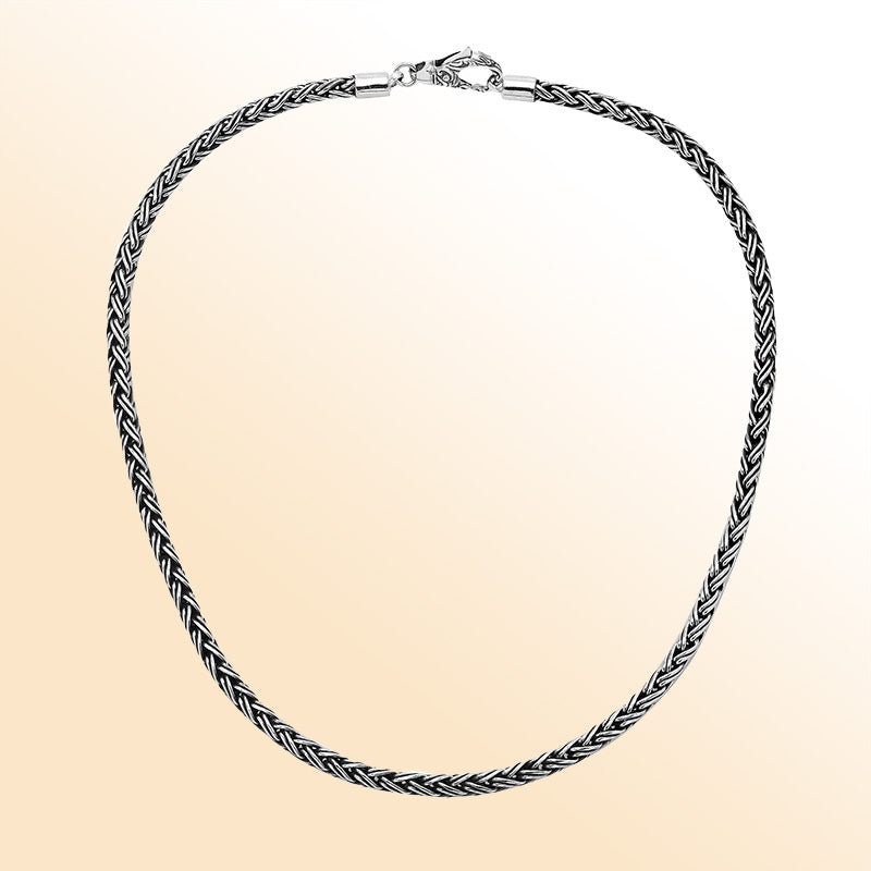 Handcrafted Bali 3MM sterling silver woven chain necklace with oxidized-polished finish and lobster clasp.