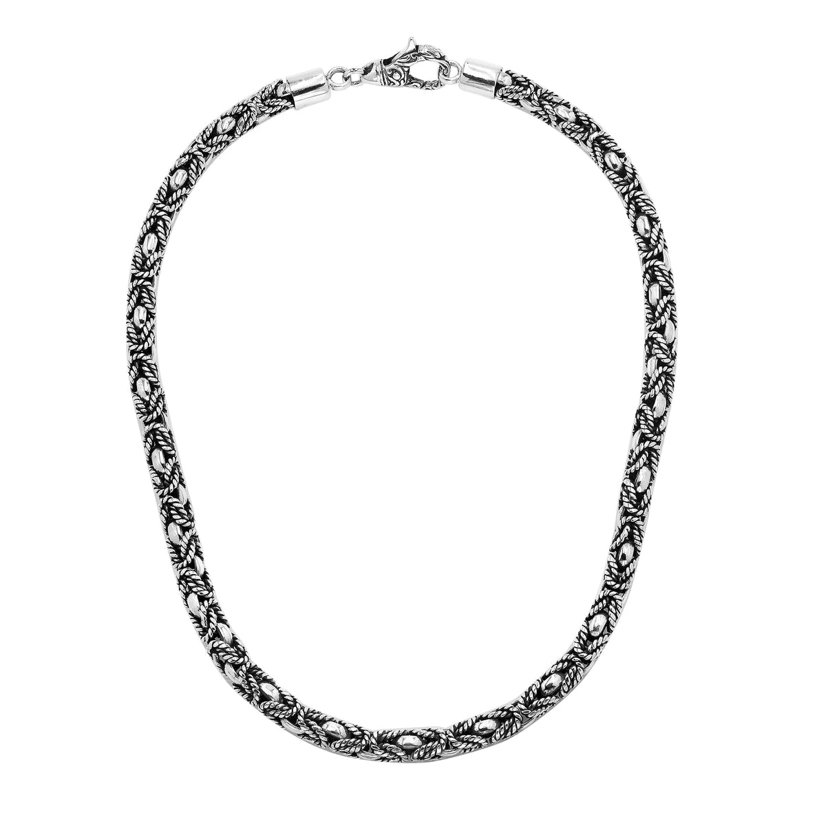 Handcrafted 925 Sterling Silver 5MM ornate woven chain necklace with lobster lock clasp