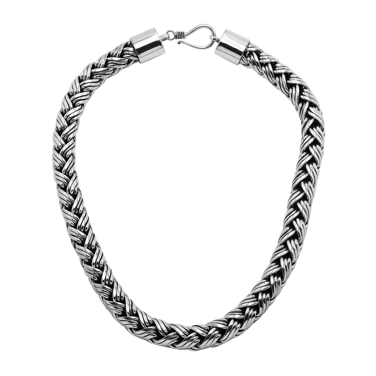 Luxury 15MM Sterling Silver Handcrafted Bali Necklace with Hook Lock