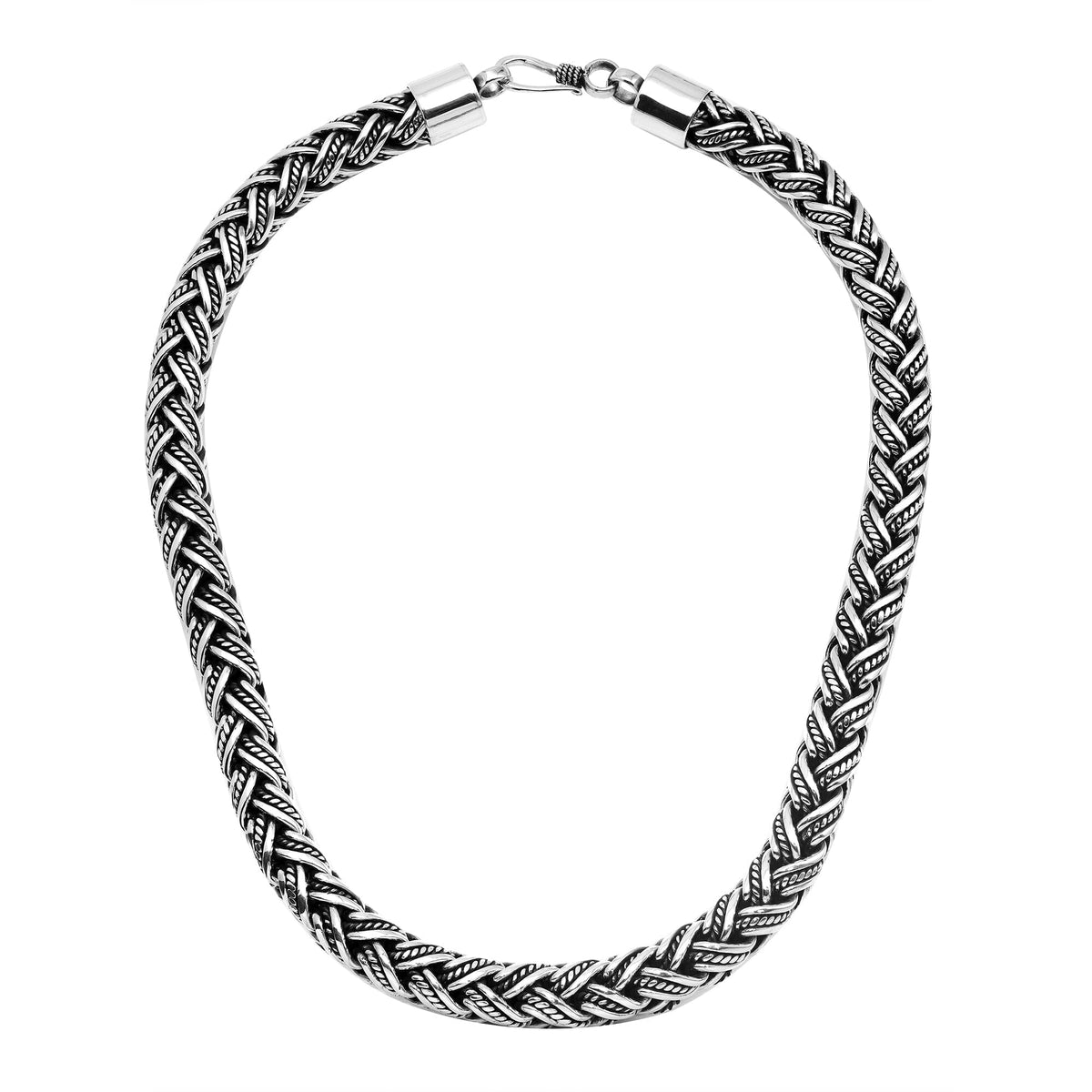 Sterling Silver 15MM Handcrafted Bali Necklace with Hook Lock