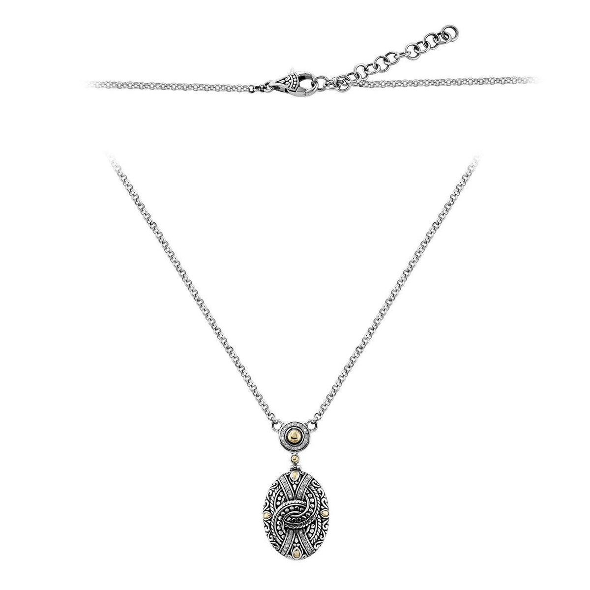 Sterling Silver 18" Handcrafted Pendant Necklace with 18K Gold and Diamond