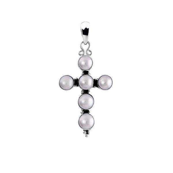 AP-1028-PE Sterling Silver Blessing of god Divine Cross Shape Pendant With Fresh Water Pearl Jewelry Bali Designs Inc 