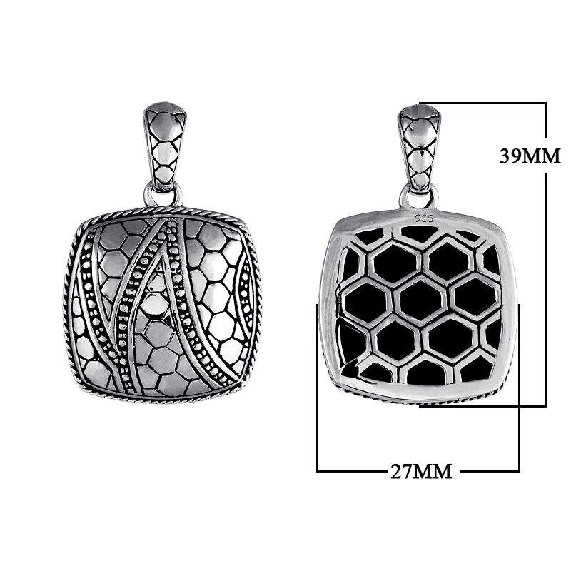 Sterling silver square pendant with handcrafted honeycomb Bali design – unique artisan jewelry for everyday elegance or gifting