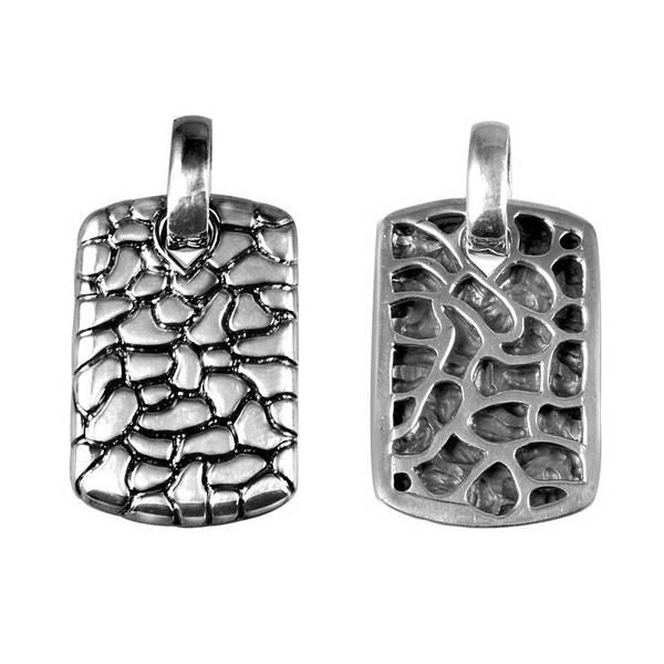 Sterling silver rectangle pendant with handcrafted textured Bali design – unisex artisan jewelry for bold everyday style