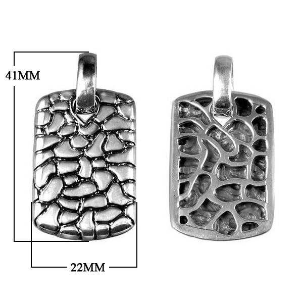 Sterling silver rectangle pendant with handcrafted textured Bali design – unisex artisan jewelry for bold everyday style