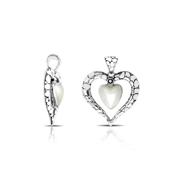 Sterling silver heart pendant with luminous Pearl – handcrafted Bali jewelry symbolizing love, purity, and elegance
