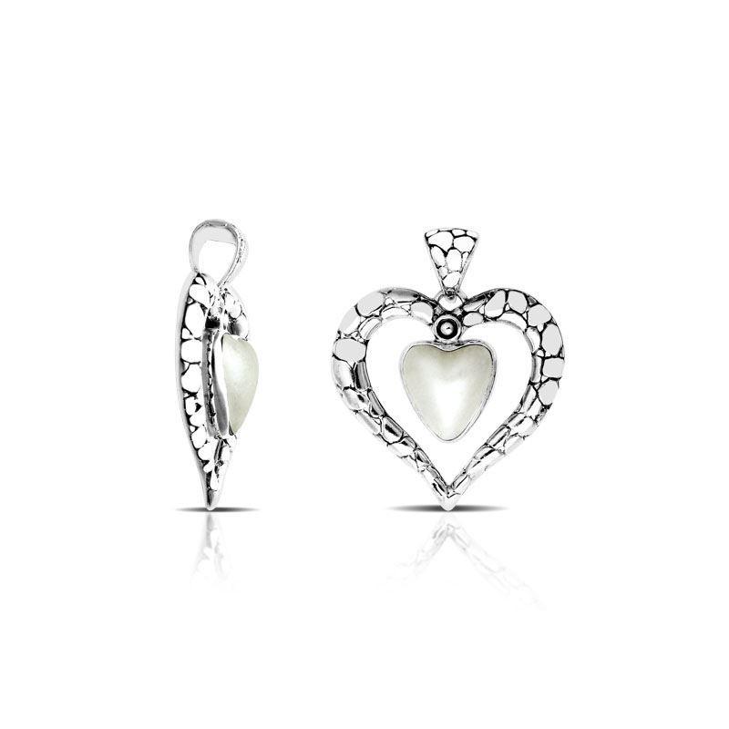 Sterling silver heart pendant with luminous Pearl – handcrafted Bali jewelry symbolizing love, purity, and elegance