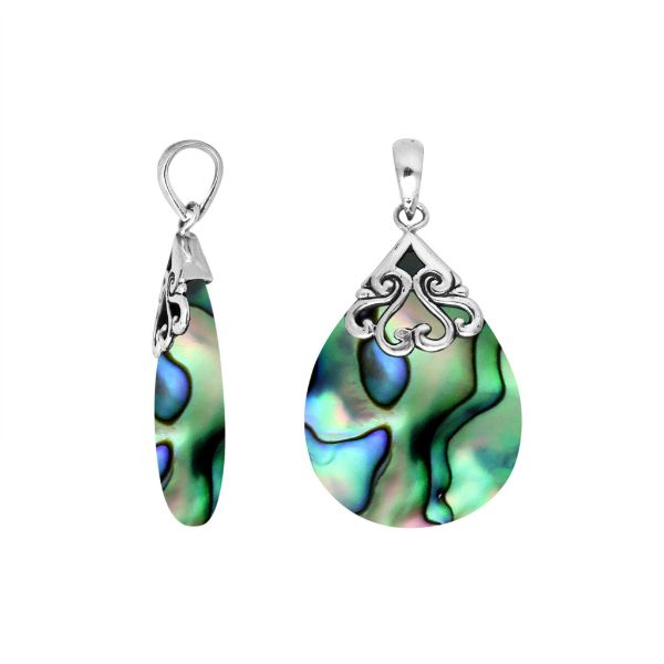 Sterling silver teardrop pendant with natural Abalone Shell – handcrafted Bali jewelry with iridescent ocean-inspired colors