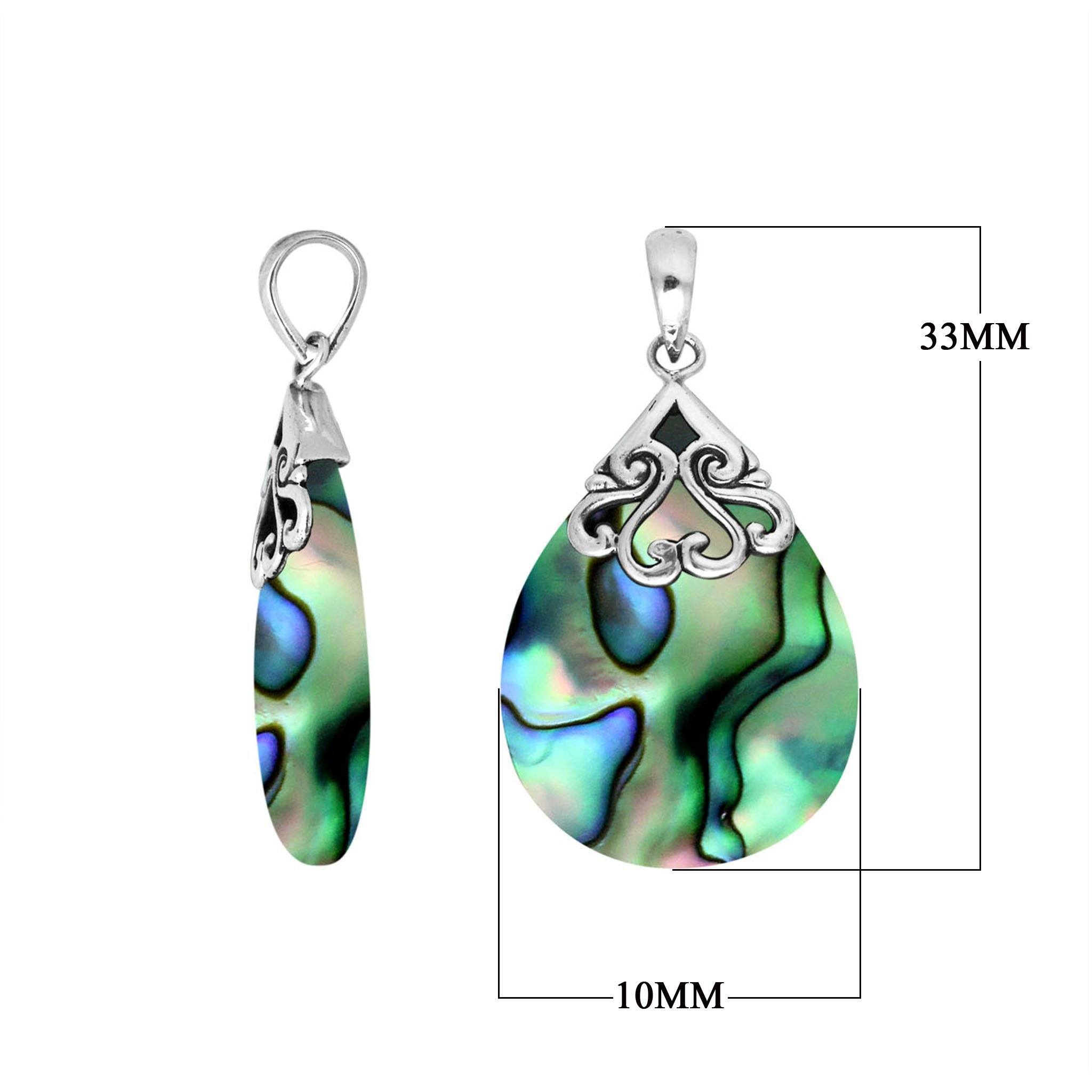 Sterling silver teardrop pendant with natural Abalone Shell – handcrafted Bali jewelry with iridescent ocean-inspired colors