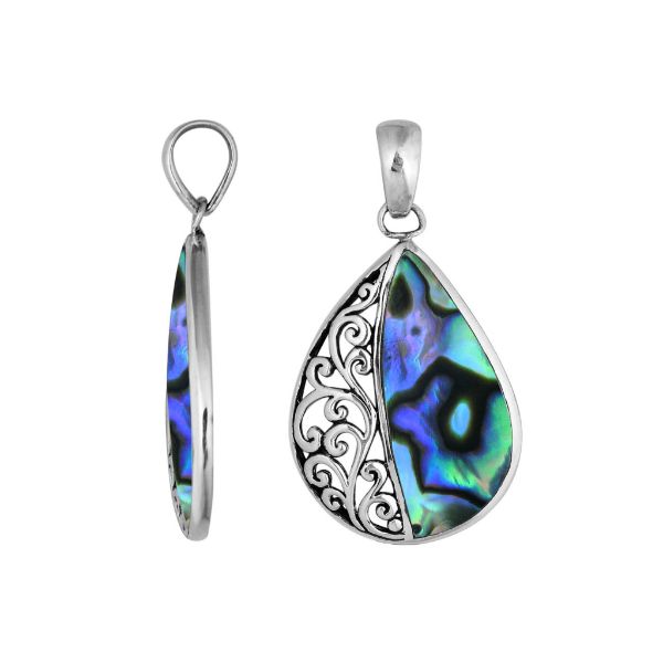 Sterling silver teardrop pendant with natural Abalone Shell – handcrafted Bali jewelry with shimmering ocean-inspired colors