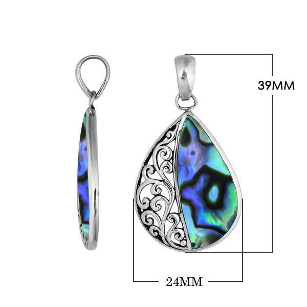 Sterling silver teardrop pendant with natural Abalone Shell – handcrafted Bali jewelry with shimmering ocean-inspired colors