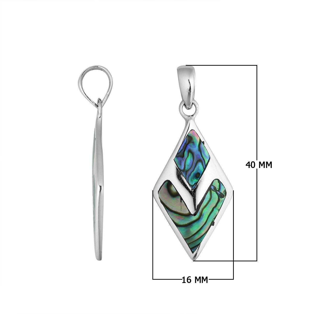 Sterling silver diamond-shaped pendant with natural Abalone Shell – handcrafted Bali jewelry with shimmering ocean-inspired colors, a unique artisan gift