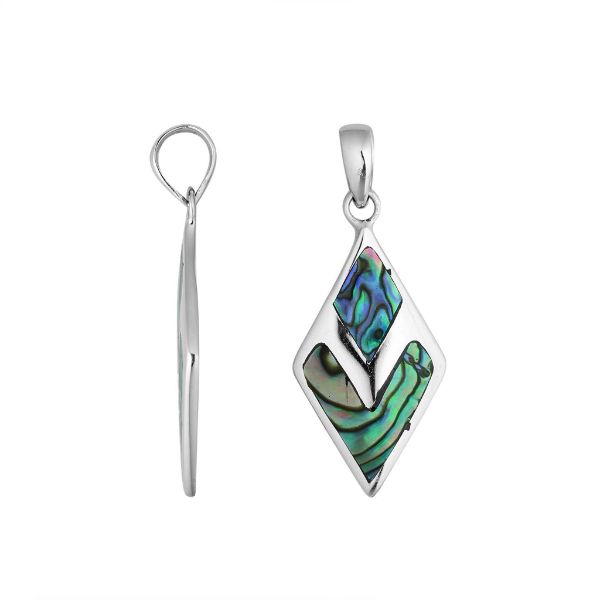 Sterling silver diamond-shaped pendant with natural Abalone Shell – handcrafted Bali jewelry with shimmering ocean-inspired colors, a unique artisan gift