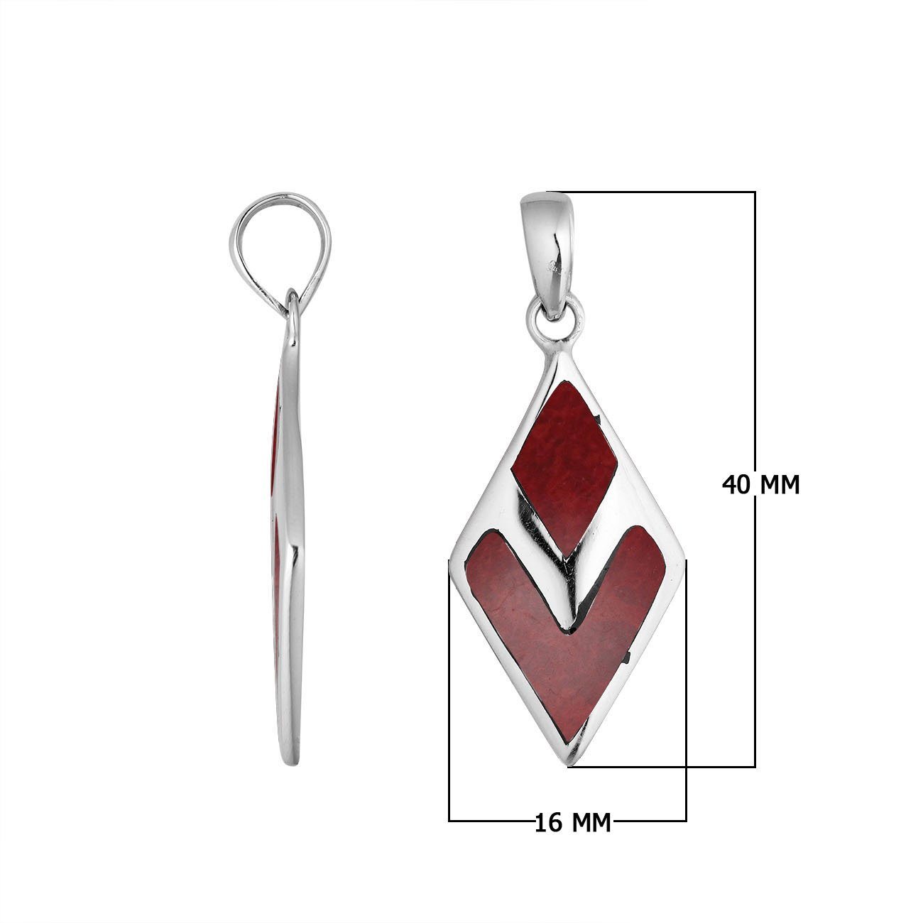 Sterling silver diamond-shaped pendant with vibrant Red Coral inlay – handcrafted Bali jewelry, a bold and meaningful gift