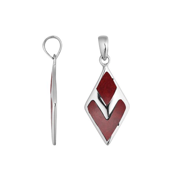 Sterling silver diamond-shaped pendant with vibrant Red Coral inlay – handcrafted Bali jewelry, a bold and meaningful gift