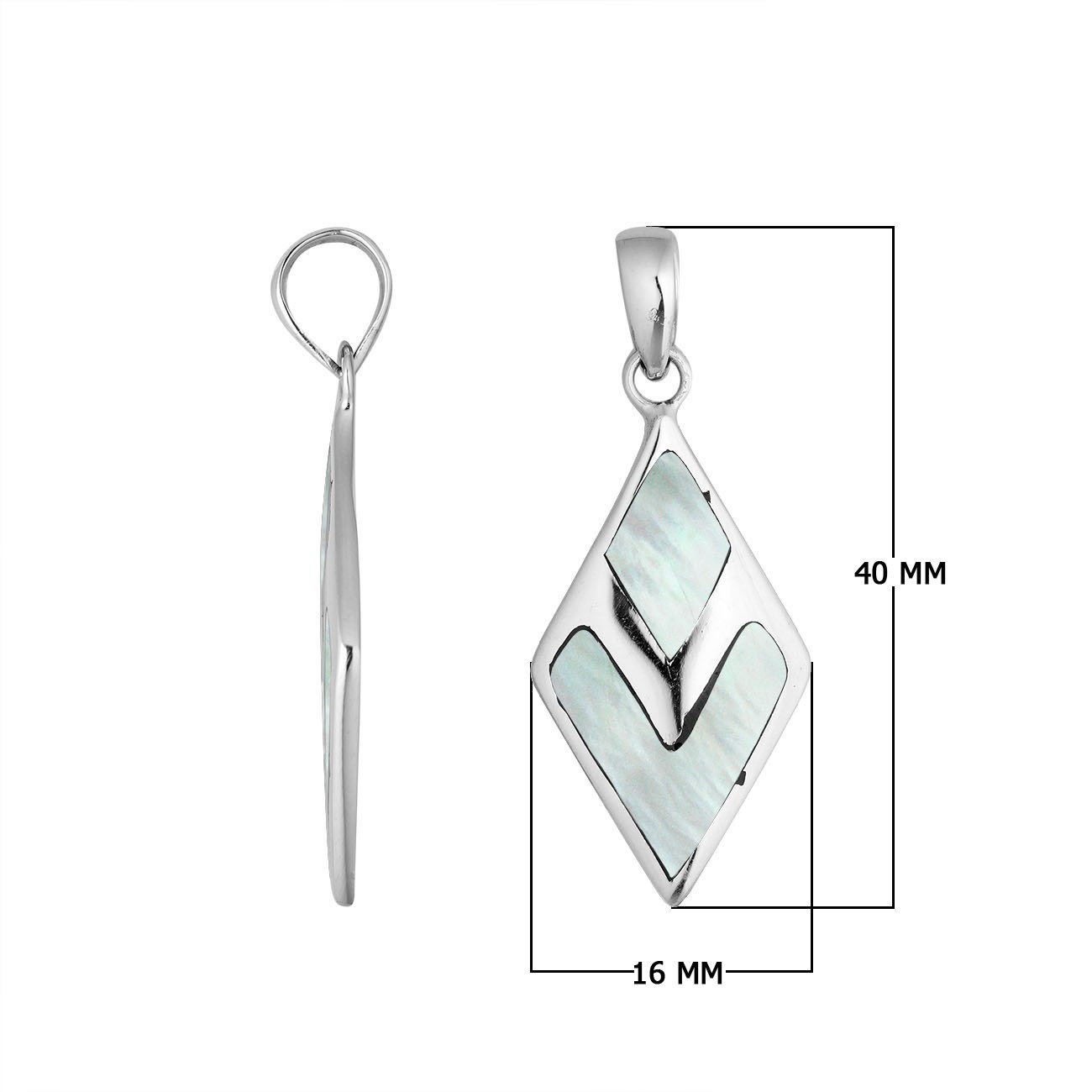 Sterling silver diamond-shaped pendant with luminous Mother of Pearl – handcrafted Bali jewelry, a timeless and elegant gift
