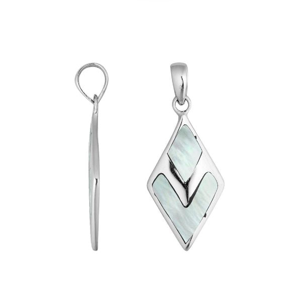 Sterling silver diamond-shaped pendant with luminous Mother of Pearl – handcrafted Bali jewelry, a timeless and elegant gift