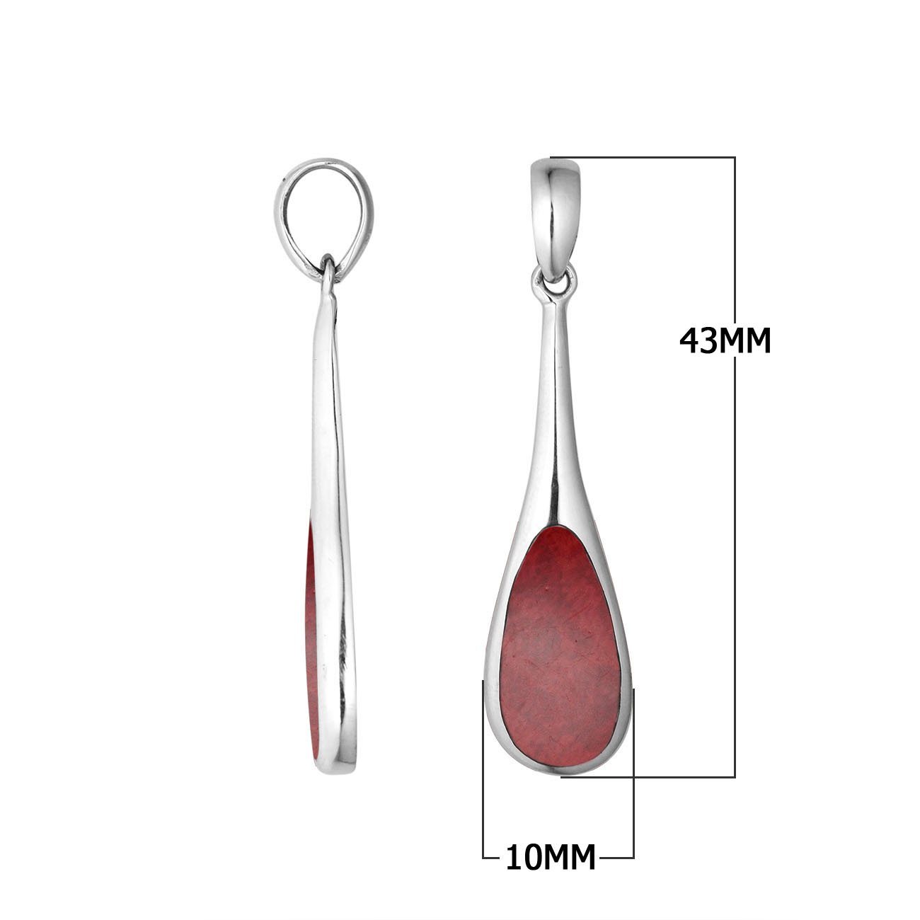 Sterling silver teardrop pendant with vibrant Red Coral inlay – handcrafted Bali jewelry, a bold and meaningful gift