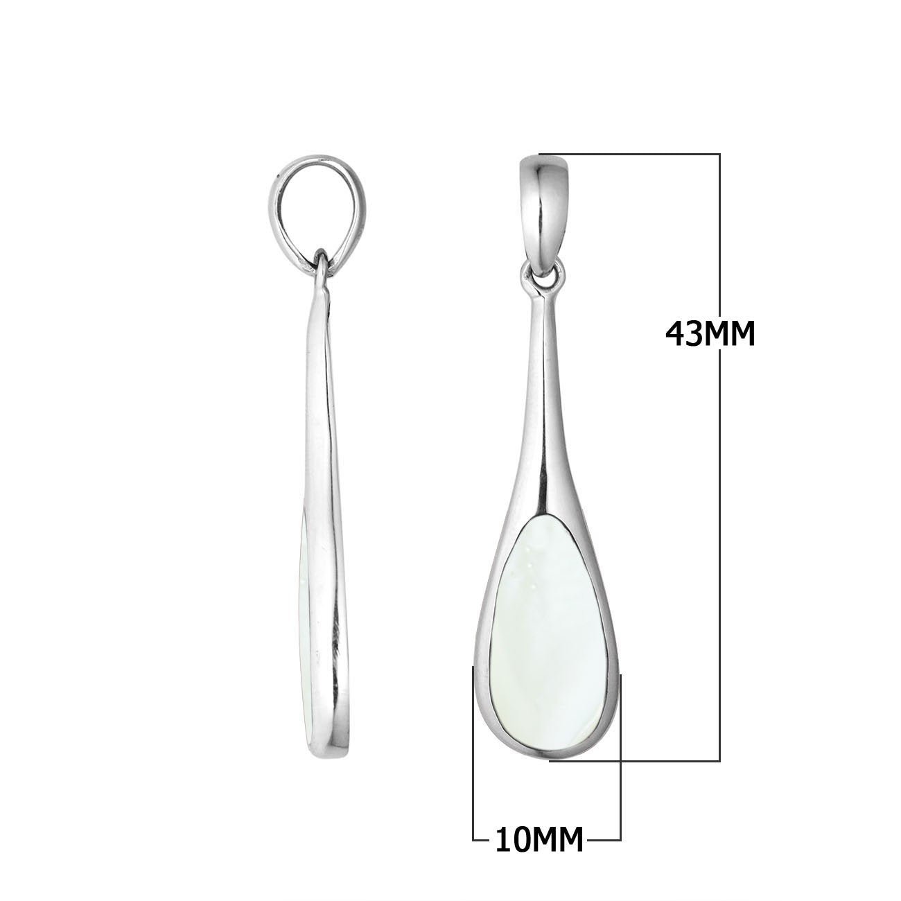 Sterling silver teardrop pendant with luminous Mother of Pearl – handcrafted Bali jewelry, a timeless and elegant gift