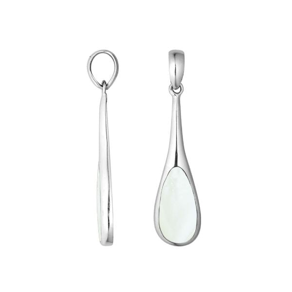 Sterling silver teardrop pendant with luminous Mother of Pearl – handcrafted Bali jewelry, a timeless and elegant gift