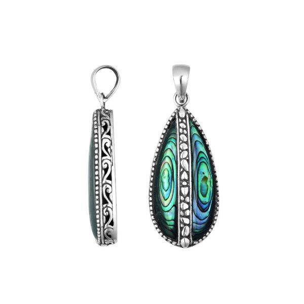 Sterling silver teardrop pendant with shimmering abalone shell – handcrafted Bali jewelry, a unique ocean-inspired gift