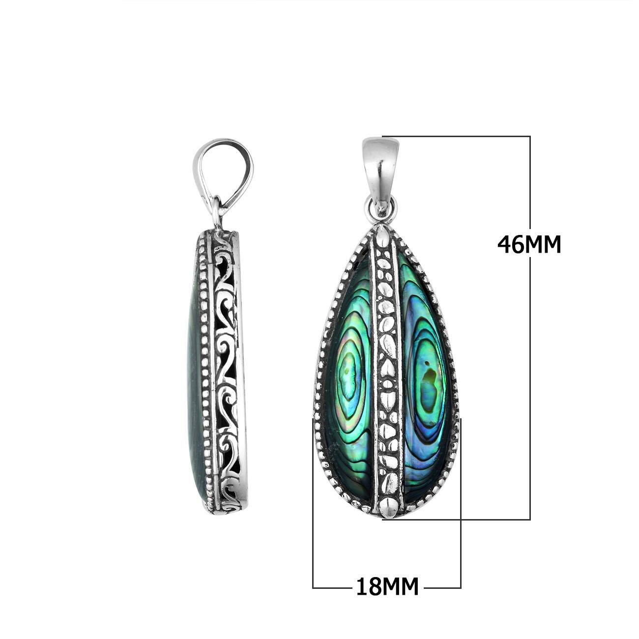 Sterling silver teardrop pendant with shimmering abalone shell – handcrafted Bali jewelry, a unique ocean-inspired gift