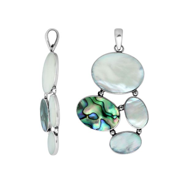 Sterling silver pendant with abalone and white shell oval inlays, handcrafted artisan jewelry