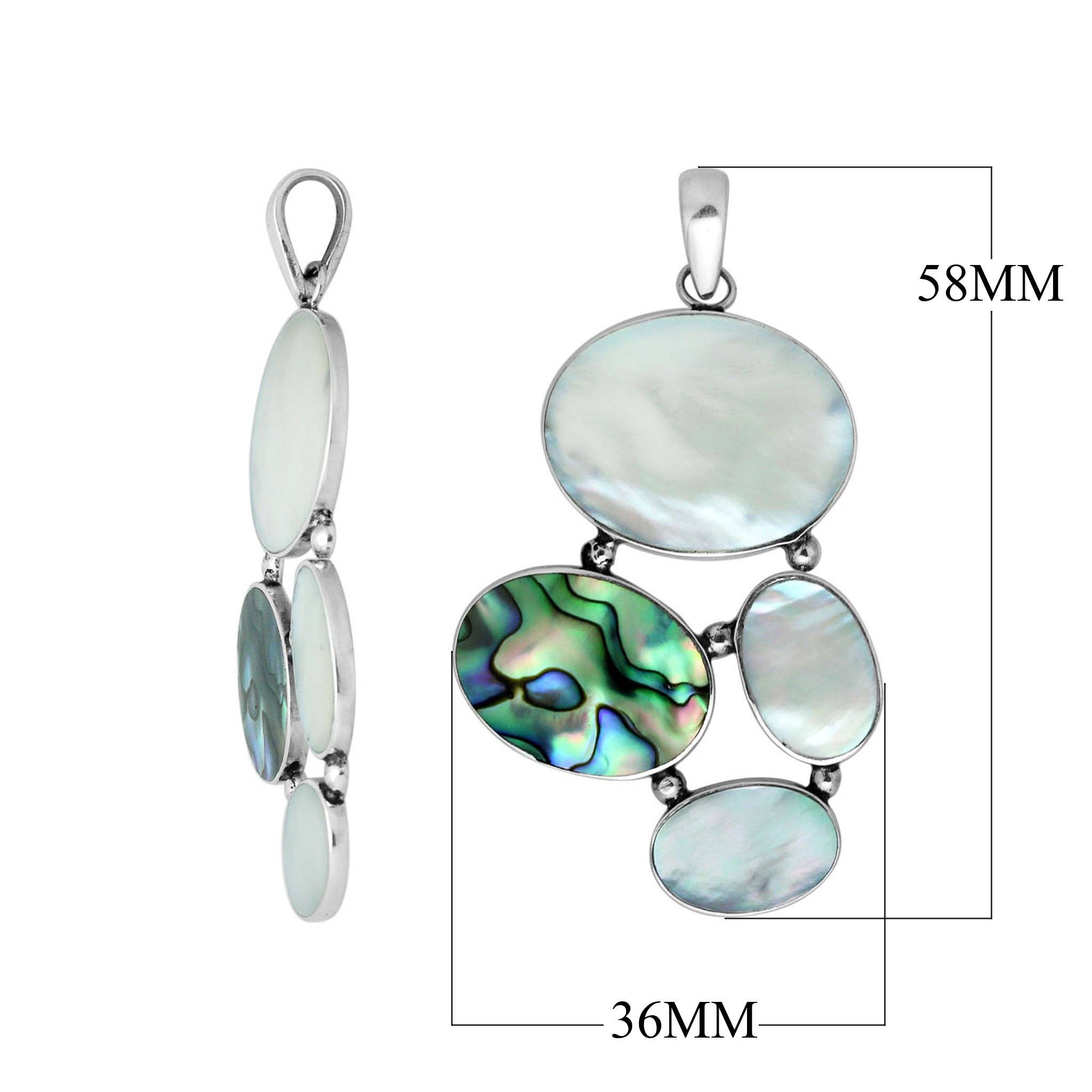 Sterling silver pendant with abalone and white shell oval inlays, handcrafted artisan jewelry