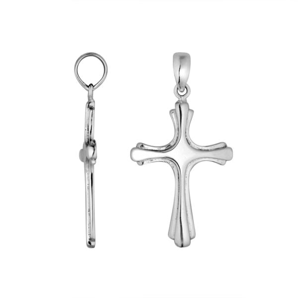 Sterling silver cross pendant with smooth high-polish finish, handcrafted in Bali – classic religious jewelry.