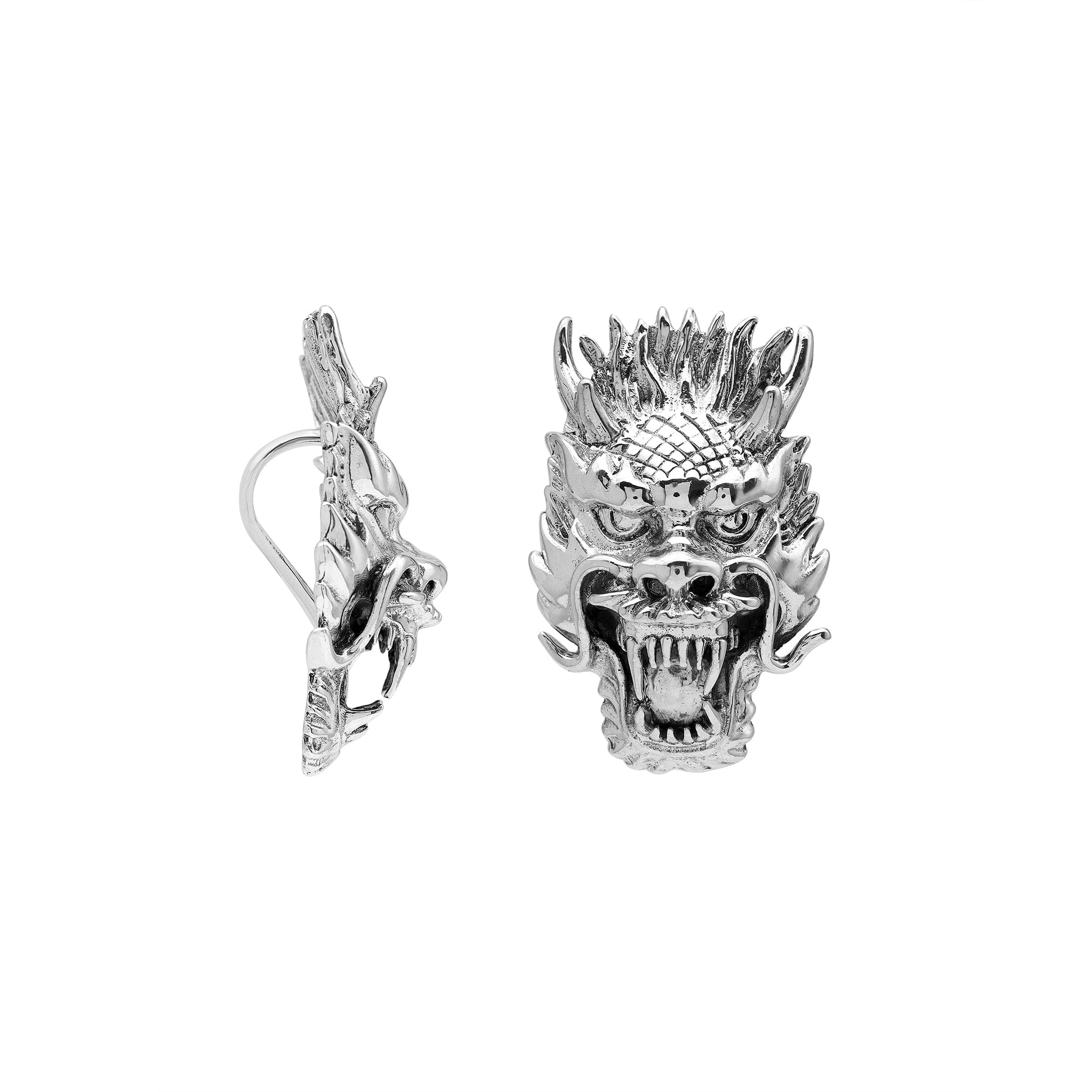 Sterling silver dragon head pendant with detailed carving and oxidized finish, handcrafted Bali artisan jewelry for bold everyday style.