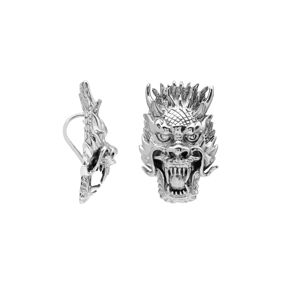 Sterling silver dragon head pendant with detailed carving and oxidized finish, handcrafted Bali artisan jewelry for bold everyday style.