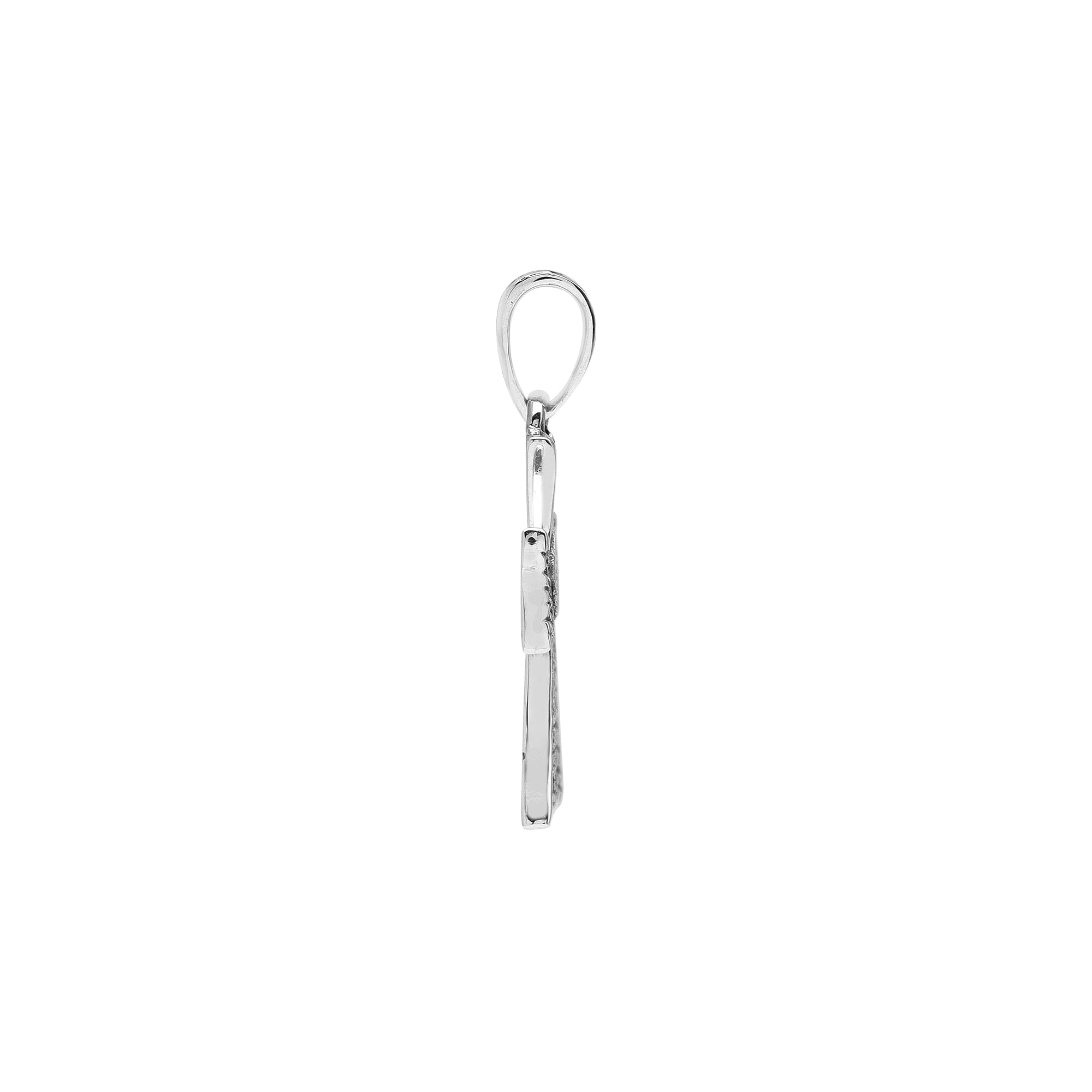Sterling silver cross pendant with intricate textured detailing and oxidized accents, handcrafted Bali artisan jewelry for spiritual everyday wear.