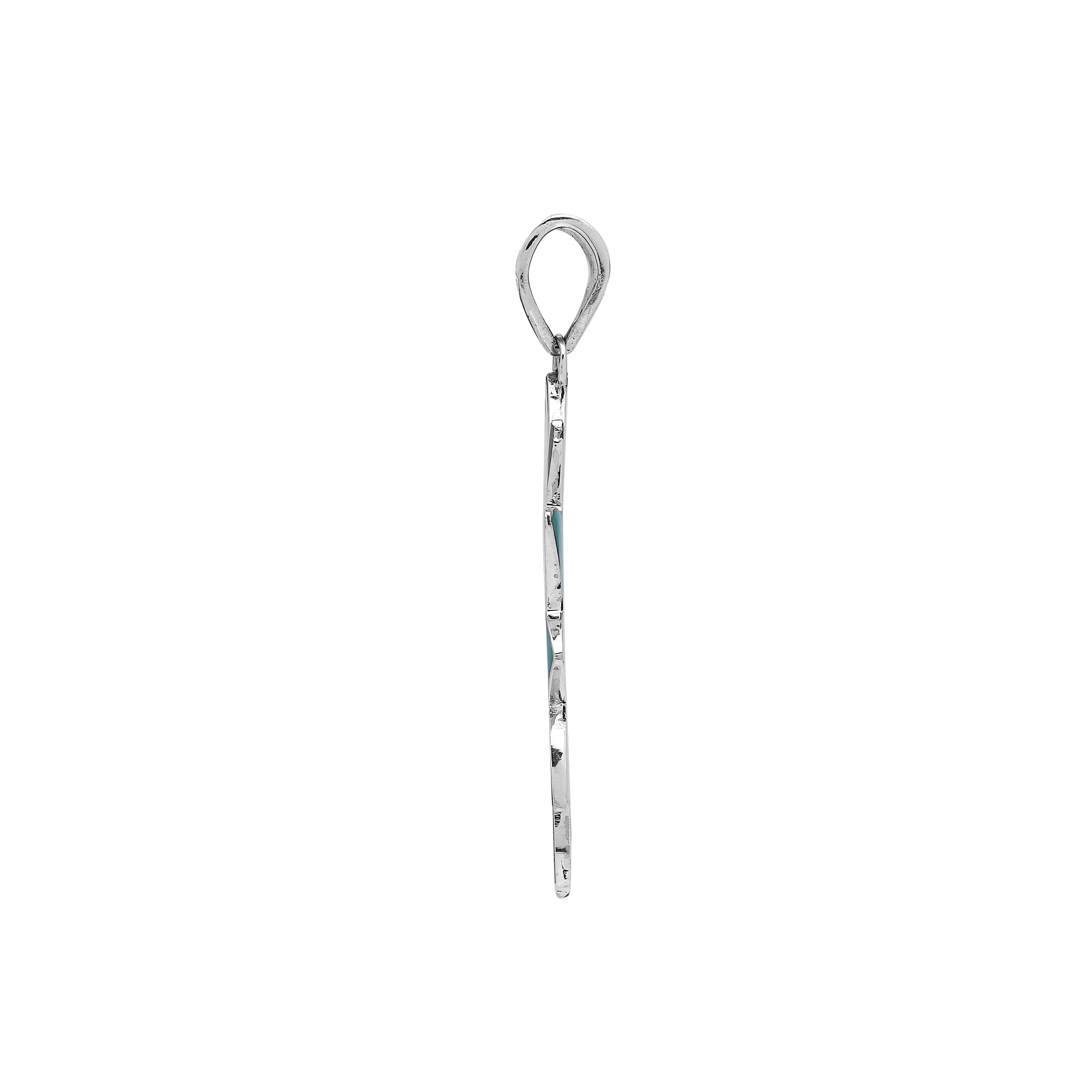 Handmade sterling silver flower pendant with vibrant turquoise petals, elegant artisan Bali jewelry for women.