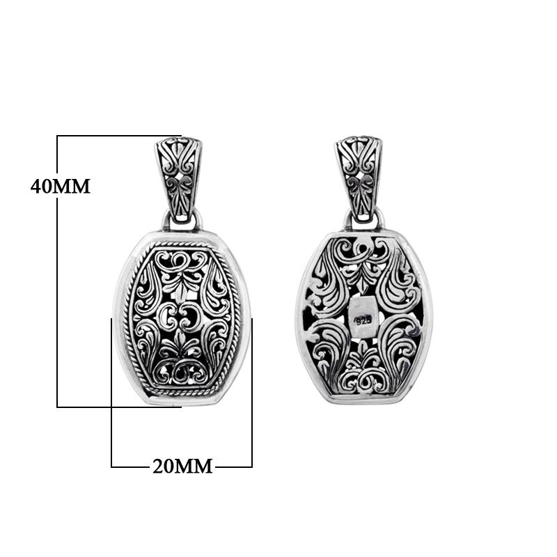 Handcrafted sterling silver barrel pendant with Bali scrollwork, artisan necklace.
