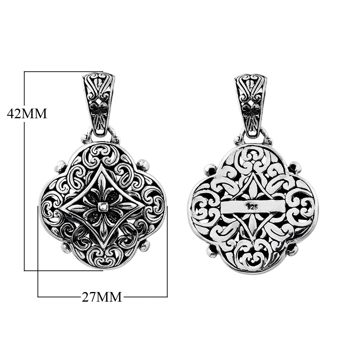 Sterling Silver Floral Pendant Necklace – Handcrafted Bali Jewelry